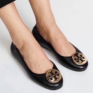 Tory Burch Minnie Travel Perfect Black Leather Ballet Flats Size 5.5
